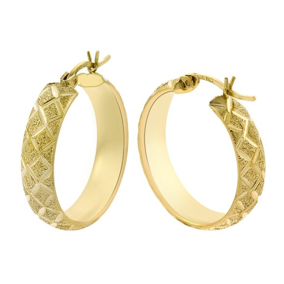14K Yellow Gold Diamond Cut Round Hoop 7.0 Gram Earrings - Picture 1 of 3